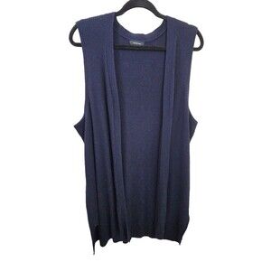 Verve Ami Womens 1X Blue Sleeveless Knit Open Front Knee Length Sweater Duster